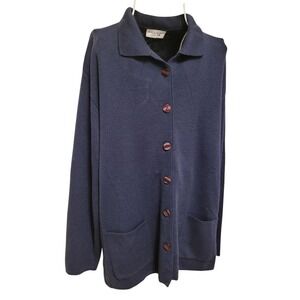 Vintage Giorgio Valeri Navy Knit Button Up Womens L Cardigan Merino Wool Italy